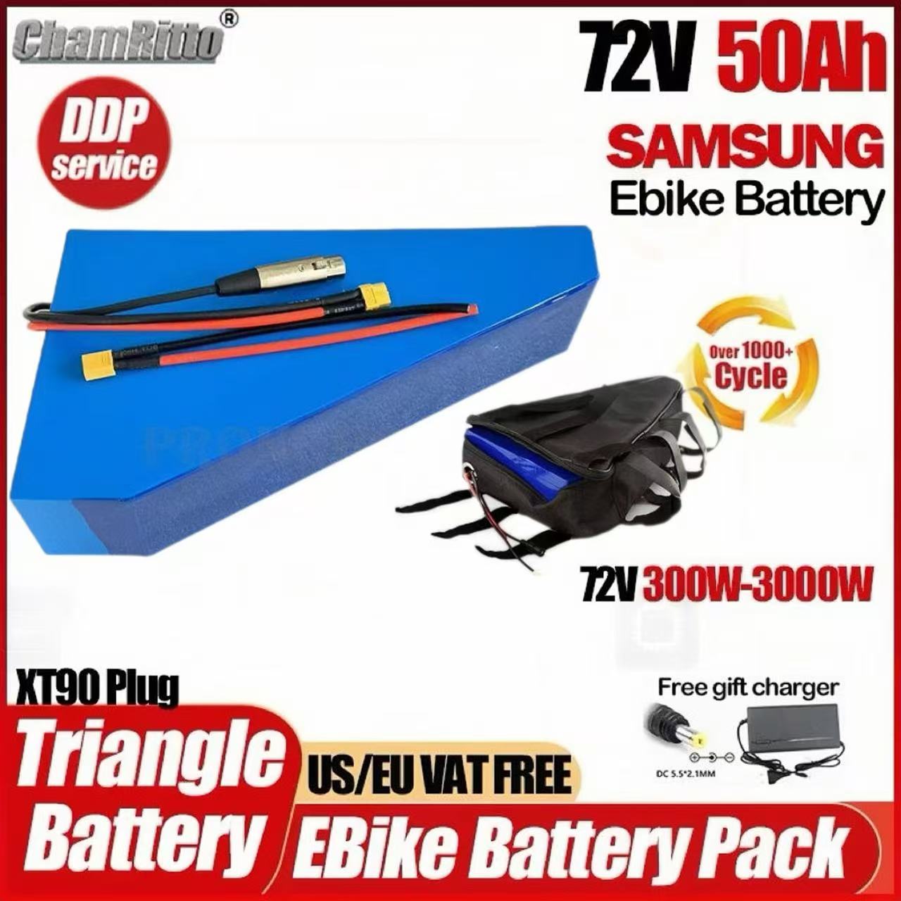 Electric Bicycle Battery 72V 30Ah - Batteria Triangolare al Litio per Bici